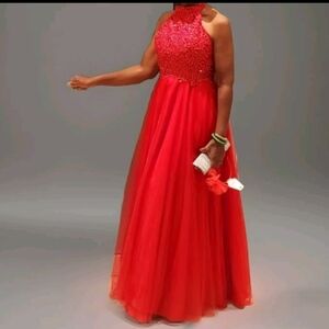 NOX Anabel Floral Lace Sequin Halter Top Party Dress sz Large